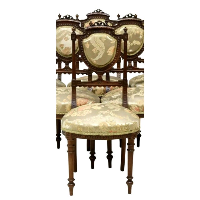 19th Century 1800s Antique French Louis XVI Style Carved Floral Side Chairs- Set of 6 For Sale - Image 5 of 5