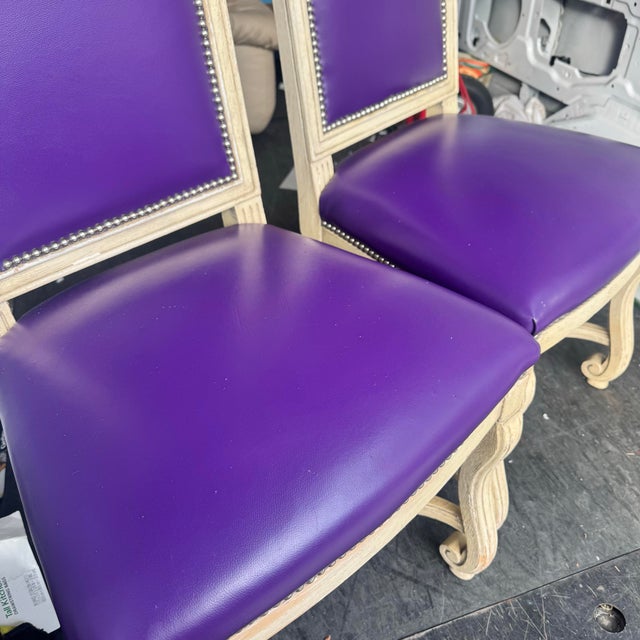 French Provincial Purple Vinyl and Platted Back Dining Chairs - Set of 4 For Sale - Image 10 of 12