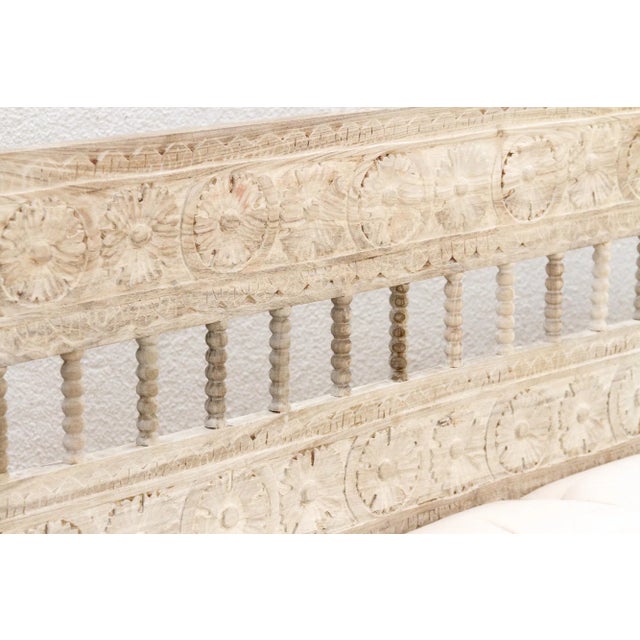 Floral Reclaimed Bleached Teak Hand-Carved Sofa For Sale - Image 9 of 11