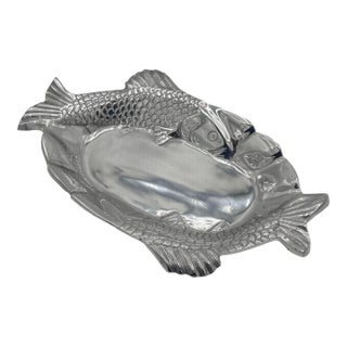 Vintage Sculptural Cast Aluminum Double Fish Serving Platter For Sale