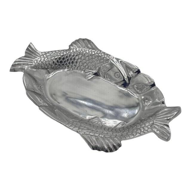 Vintage Sculptural Cast Aluminum Double Fish Serving Platter For Sale