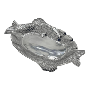 Vintage Sculptural Cast Aluminum Double Fish Serving Platter