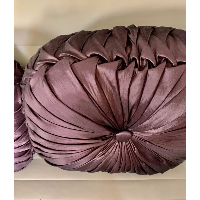 Luxury Purple Satin Oval Pillows - a Pair For Sale - Image 4 of 6