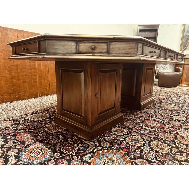 Wood English Meeting Table with Chairs, Set of 7 For Sale - Image 7 of 18