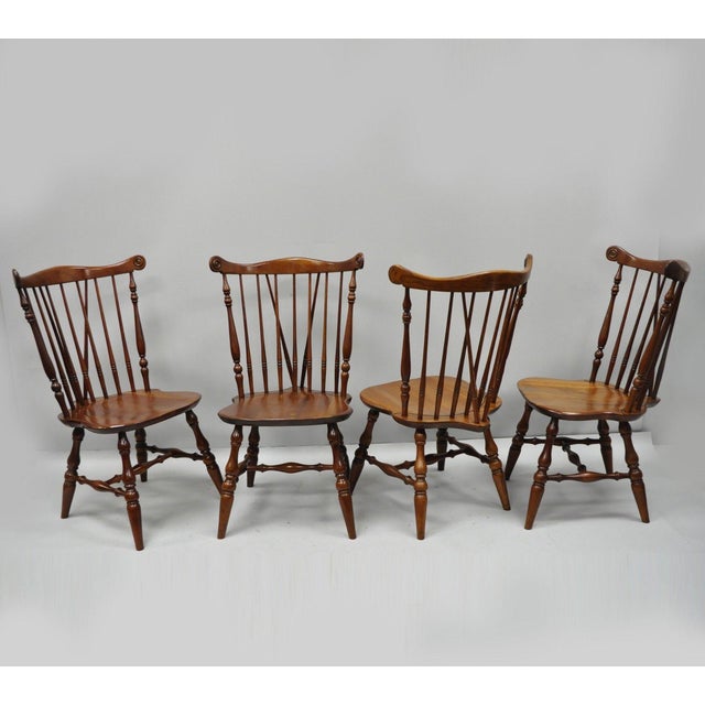 Vintage MidCentury Ethan Allen Cherry Wood Windsor Chairs Set of 4
