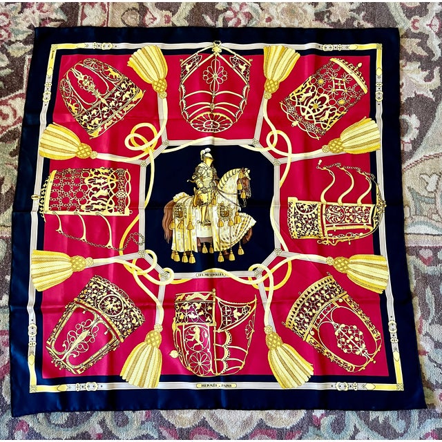 Red 1980s Hermes Les Muserolles Silk Scarf For Sale - Image 8 of 8