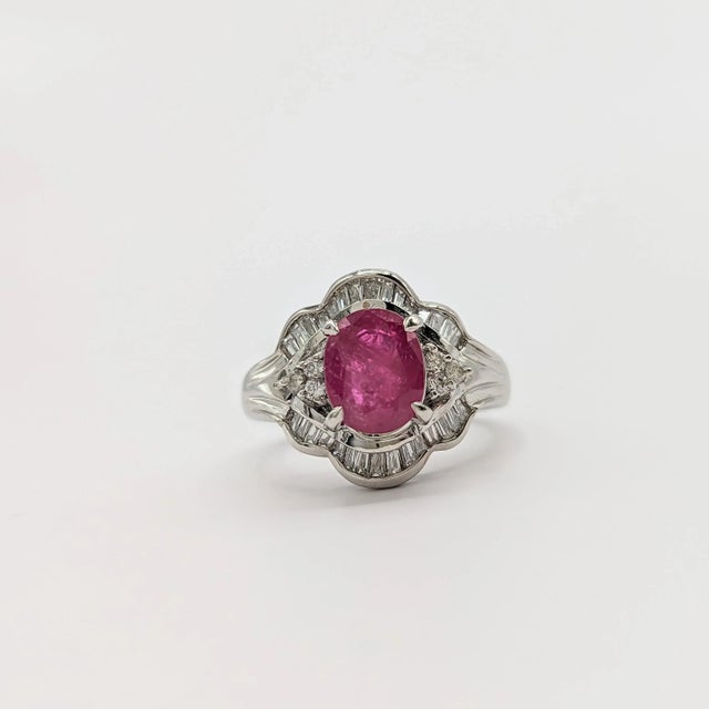 Ruby and White Diamond Cocktail Ring in Platinum, size 5.25 For Sale - Image 4 of 7