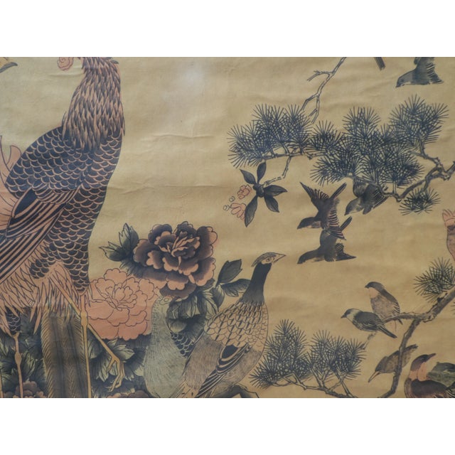 Paint Antique Oriental Birds and Flowers Scroll Painting For Sale - Image 7 of 9