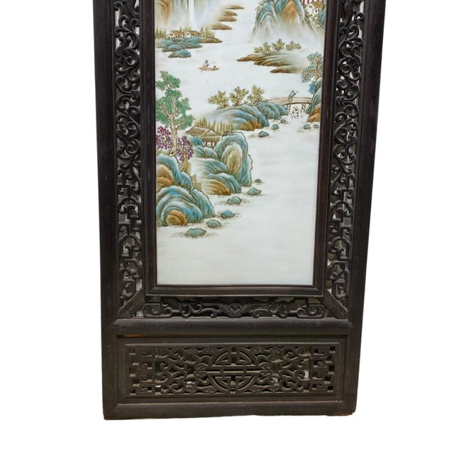 Large Chinoiserie Hand Painted Famille Rose Porcelain Wall Panel 67.5" H For Sale - Image 12 of 13