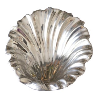 Silver Chrome Scalloped Clam Seashell Centerpiece Bowl For Sale