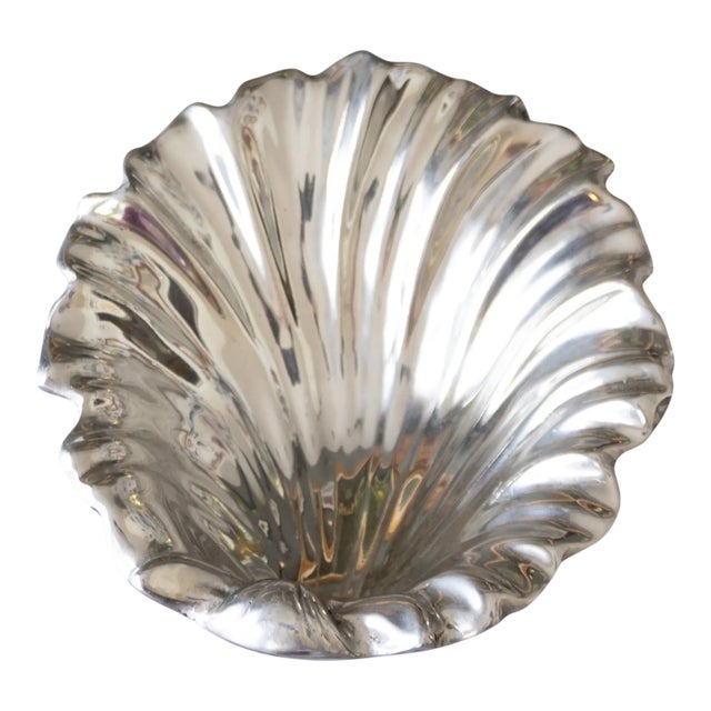 Silver Chrome Scalloped Clam Seashell Centerpiece Bowl For Sale