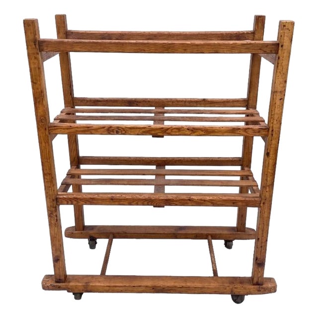 Turn of the Century Cobblers/Bakers Rack With Original Metal Casters. For Sale