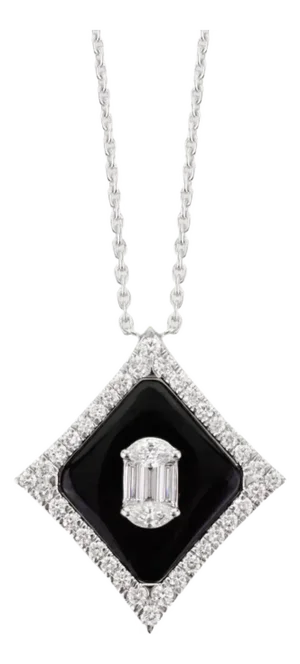 Art Deco Inspired Black Onyx Diamond Pendant Necklace in 18k Gold