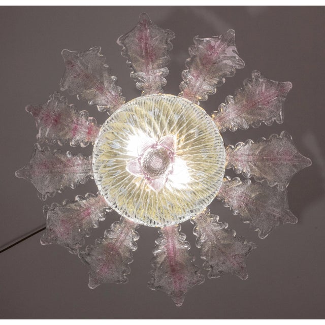Pink Murano Glass Leave Ceiling Light or Chandelier, 1970s For Sale - Image 9 of 12