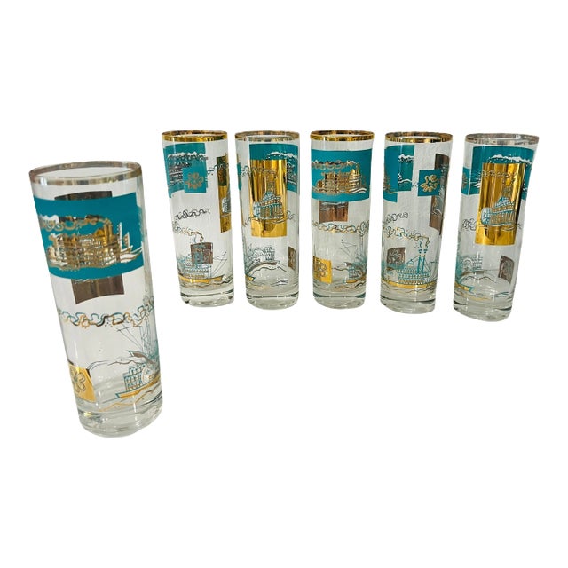 Midcentury 22k Gold Tall Glassware Set of 6 Chairish