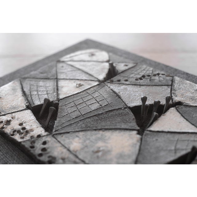 1960s Vintage Abstract Brutalist Ceramic & Nail Art Wall Sculpture For Sale - Image 5 of 10