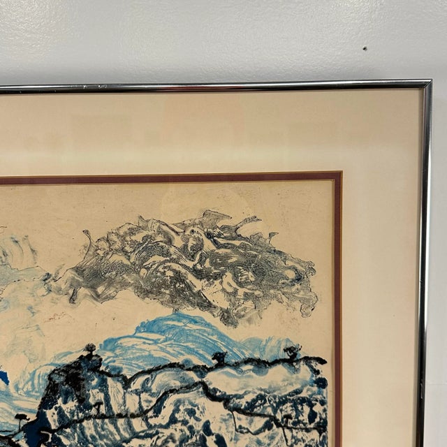 Framed Abstract Blue Landscape Lithograph Signed For Sale In Cleveland - Image 6 of 12