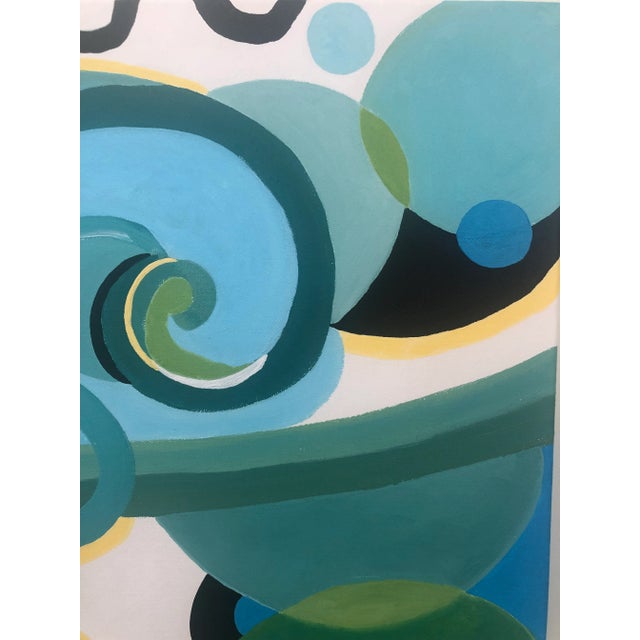 Cool Abstract Painting in Blues and Green For Sale - Image 4 of 9