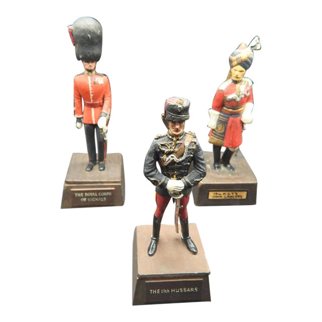1950s Sentry Box Reed England British Officers Figurines Hussars Lancers Signals - Set of 3 Cast Metal For Sale