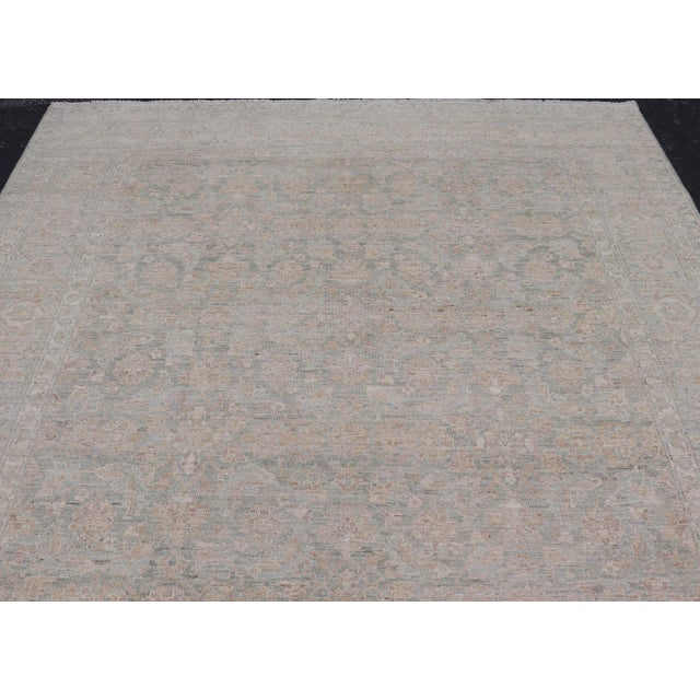 Textile Modern Tabriz Design Rug by Keivan Woven Arts in Soft Green Tones 8'10 X 11'10 For Sale - Image 7 of 12