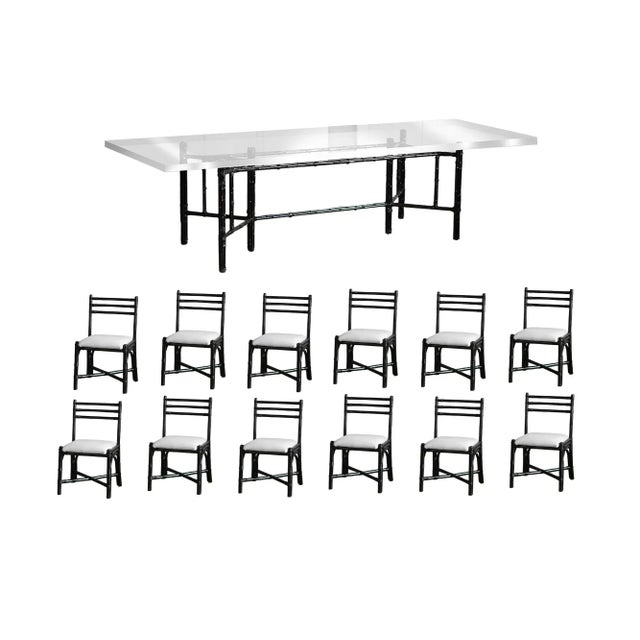 Table with Glass Top and Chairs in Black Lacquered Rattan, 1970s, Set of 13 For Sale - Image 9 of 9