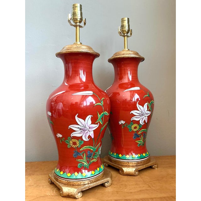 Vintage Hand Painted Glazed Ceramic Lamps - A Pair For Sale - Image 12 of 12