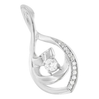 10K White Gold 1/4 Cttw Brilliant-Cut Round Diamond Spiral Link 18" Pendant Necklace (I-J Color, I2-I3 Clarity) For Sale