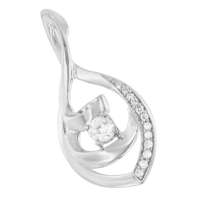 10K White Gold 1/4 Cttw Brilliant-Cut Round Diamond Spiral Link 18" Pendant Necklace (I-J Color, I2-I3 Clarity) For Sale