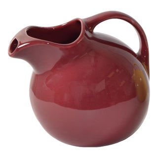 1950s Mid-Century Modern Hall Ceramic Burgundy Ball Pitcher Carafe Vessel California For Sale