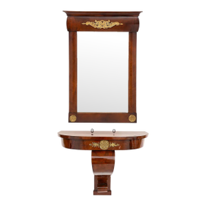 Mid 19th Century French Empire Style Parcel Gilt Bronze Mounted Mahogany Pier Mirror & Console