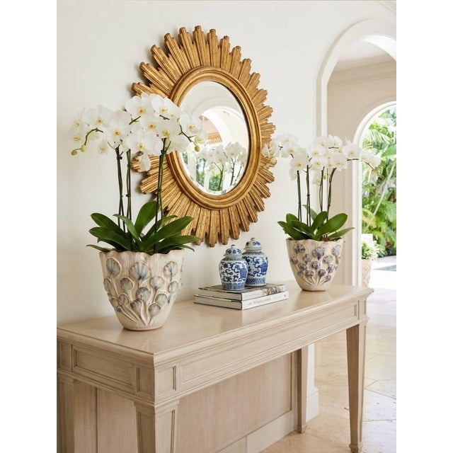 Pair of Vintage Italian Ceramic Art Pottery Vases With Relief Leaf Motif For Sale - Image 12 of 12