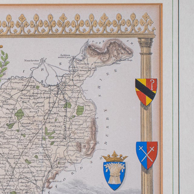 Wood Antique Cheshire County Map, English, Atlas Reproduction, Moule, Victorian, 1900 For Sale - Image 7 of 12
