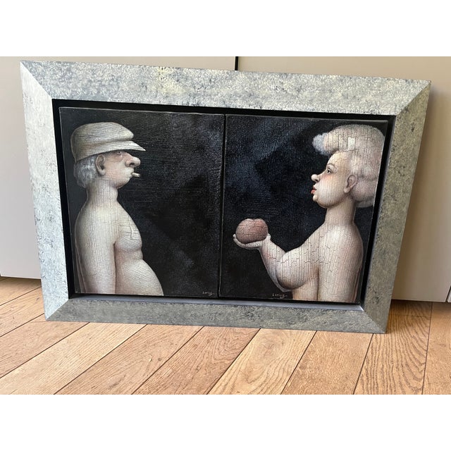 Jeanne Lorioz, Adam and Eve Original Diptych, Oil on Canvas, 2000s, Framed For Sale - Image 4 of 8