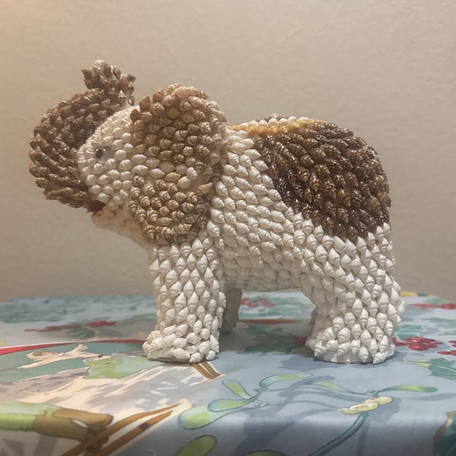Cream Mid-Century Whimsical Sea Shell Encrusted Lucky Elephant Folk Art Sculpture For Sale - Image 8 of 12