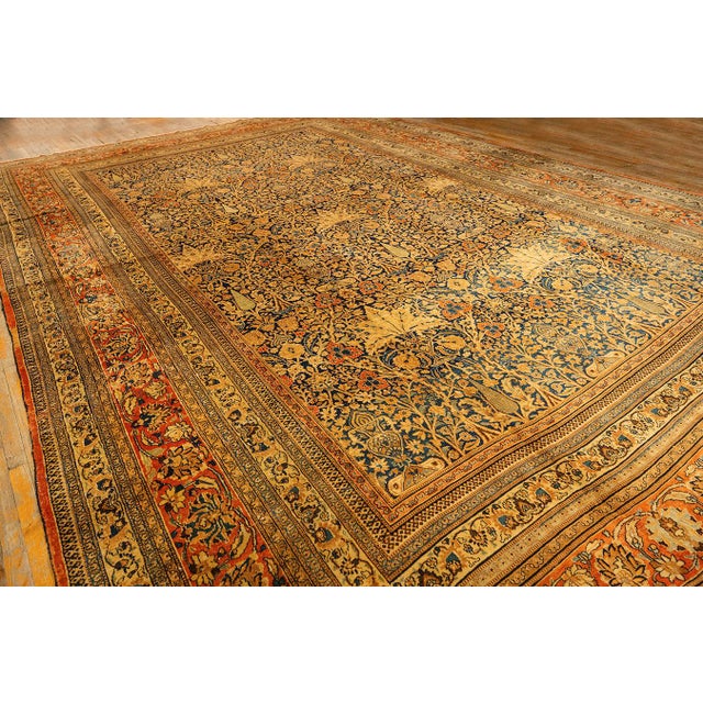 Textile 1820s Antique Navy Cypress Tree Knotted Wool Persian Mashad Gallery Khorasan Rug For Sale - Image 7 of 9