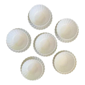 Japanese Chinese Asian Ceramic Porcelain Summer Rice Soup Bowls Plates Saucer Flower Shape White - Set of 6