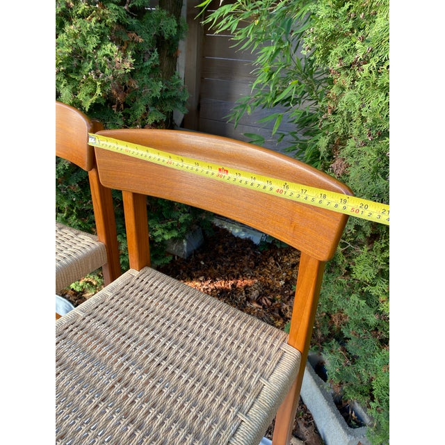 Wood Pair Vintage Teak Bar Stools Sun Cabinet Co. 31" Height Mid-Century Modern Paper Cord For Sale - Image 7 of 10