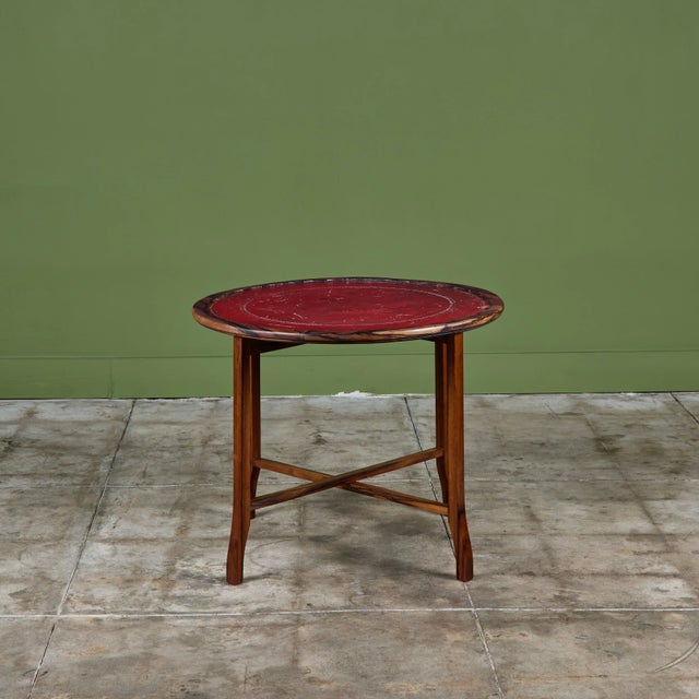 Mid 20th Century Round Red Leather-Top Occasional Table For Sale - Image 5 of 15
