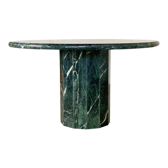 1970s Italian Round Emerald Green Marble Stone Dining or Center Table