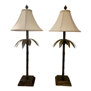 Bronze Palm Tree Table Lamps - a Pair For Sale