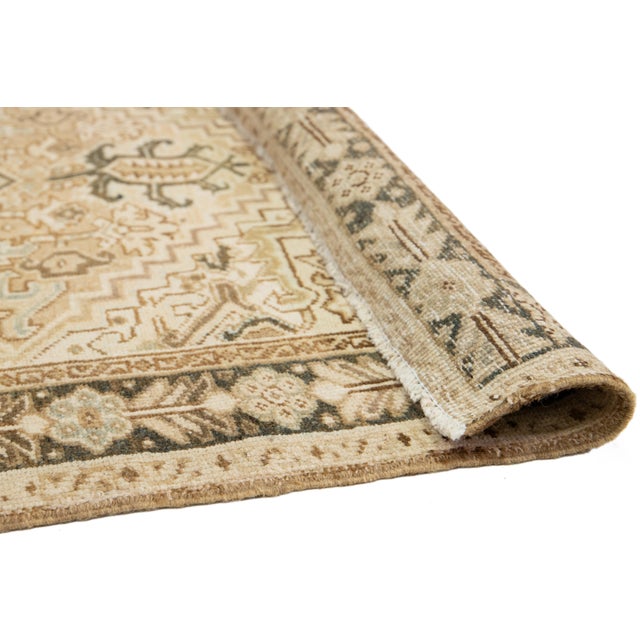 Persian Handmade Wool Rug Persian Heriz in Brown With Allover Motif For Sale - Image 3 of 10