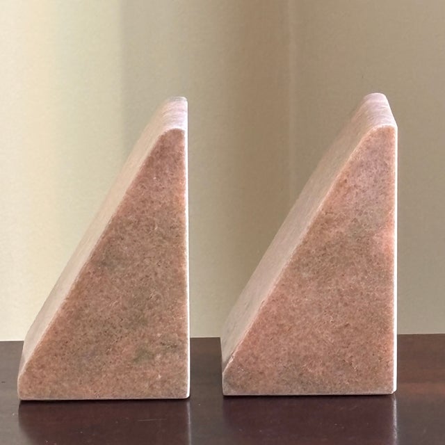 Mid-Century Modern Style Pink Marble Wedge Bookends — A Pair For Sale In Baltimore - Image 6 of 18