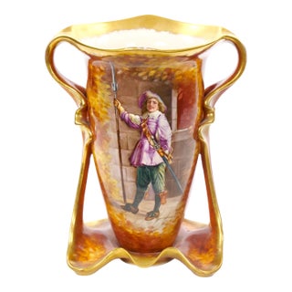 Antique Royal Bonn German Porcelain Hand-Painted & Gilt Figural Decorative Vases For Sale