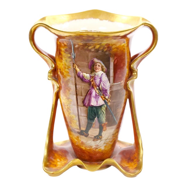 Antique Royal Bonn German Porcelain Hand-Painted & Gilt Figural Decorative Vases For Sale