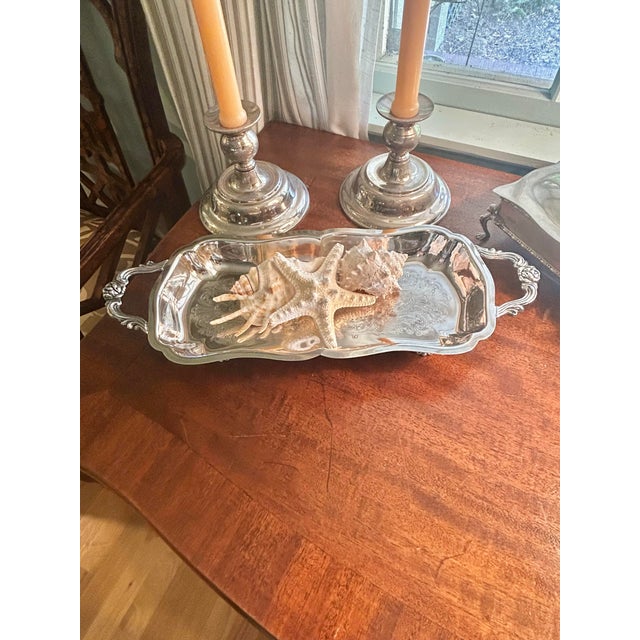 Victorian Vintage English Silver Mfg. Co. Silver Plate Victorian Revival Footed Bread or Tea Tray For Sale - Image 3 of 10