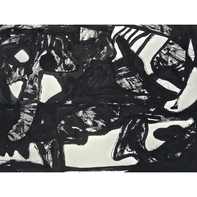 Paper Black and White Abstraction Ink Drawing in the Style of Pablo Picasso, Unframed For Sale - Image 7 of 8