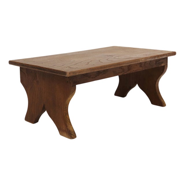 Small Rustic Wooden Stool with Curved Base, France, 1900s For Sale