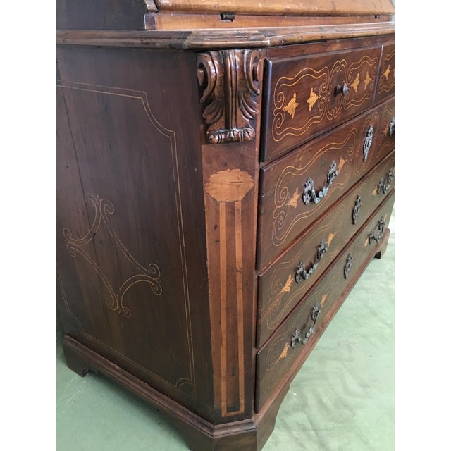 18th Century Spanish Walnut Marquetry, Chest of Drawers With Flap For Sale - Image 9 of 12