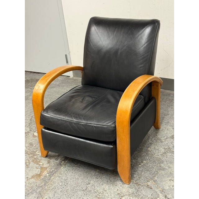Contemporary Sam Moore Arizona Onyx Leather + Tawny Finish Wood Recliner For Sale - Image 3 of 12