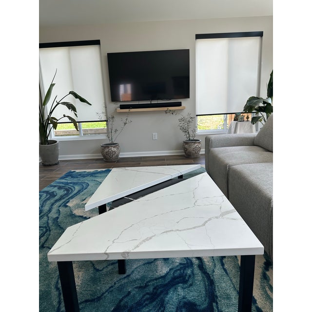 Contemporary Custom 3-Piece Quartz Nesting Coffee Table Set – Calacatta Laza & Eternal Noir For Sale - Image 3 of 8